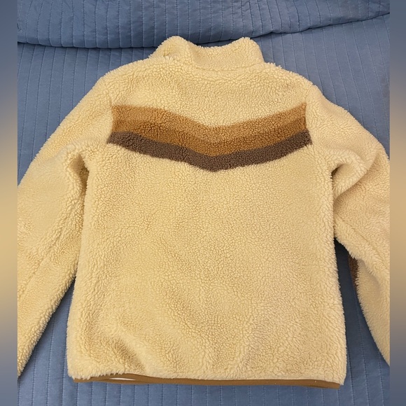 Faherty Apres Dream Full Zip Lined Sherpa Fleece Jacket - Tan, Chevron Stripe - Picture 8 of 12